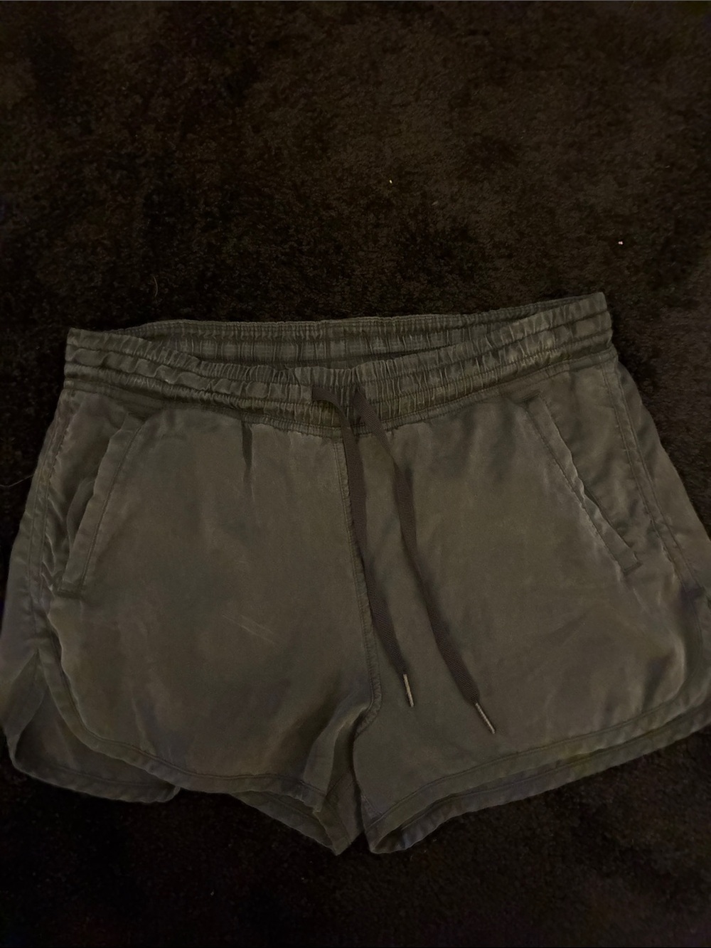 Lululemon Black Washed Silk Elastic-Waist Active Shorts waist 31”-34”